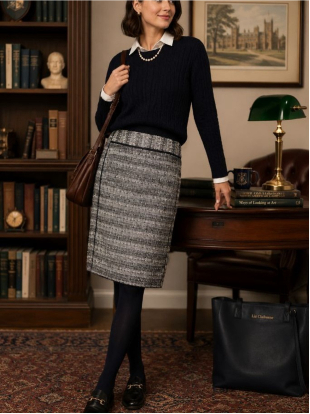 Liz Claiborne Tweed Pencil Skirt - Black & White Career Chic 8